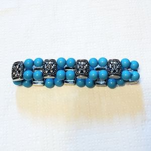 Paparazzi deep turquoise beaded silver stretch bracelet.